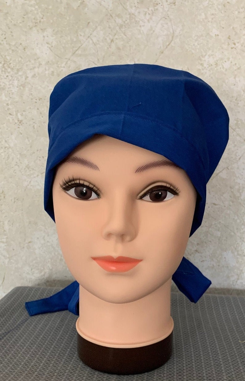 Banded Tie Scrub Hat-ONE OF A KIND Royal Blue with Multi Color Puzzle Print Top