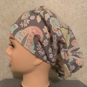 Puffy Cord-lock Scrub Hat-ONE OF A KIND! Gray Teardrop