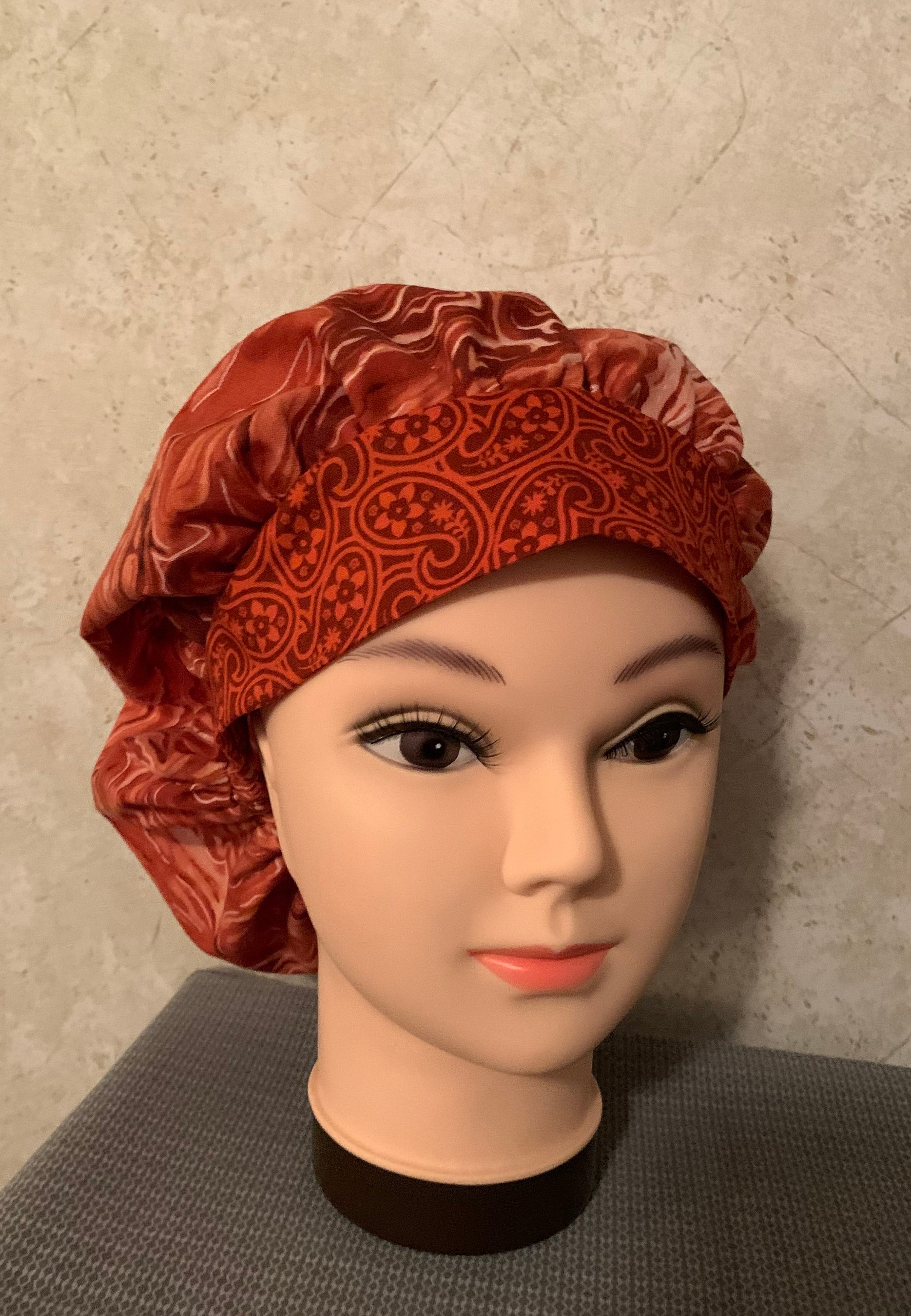 Bouffant Scrub Hat One of a Kind Burnt Orange Swirl With - Etsy