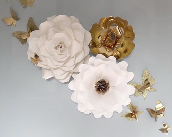 Gold White Flowers Etsy