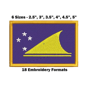 May include: Embroidered patch of the flag of the Federated States of Micronesia. The flag is blue with a yellow sail and four white stars. The patch is available in six sizes: 2.5 inches, 3 inches, 3.5 inches, 4 inches, 4.5 inches, and 5 inches. The patch is available in 18 embroidery formats.