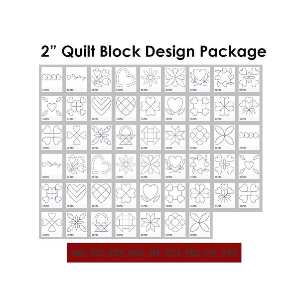 50 Floral Quilt Block Designs - 2 inch Machine Embroidery Designs - Instant Download