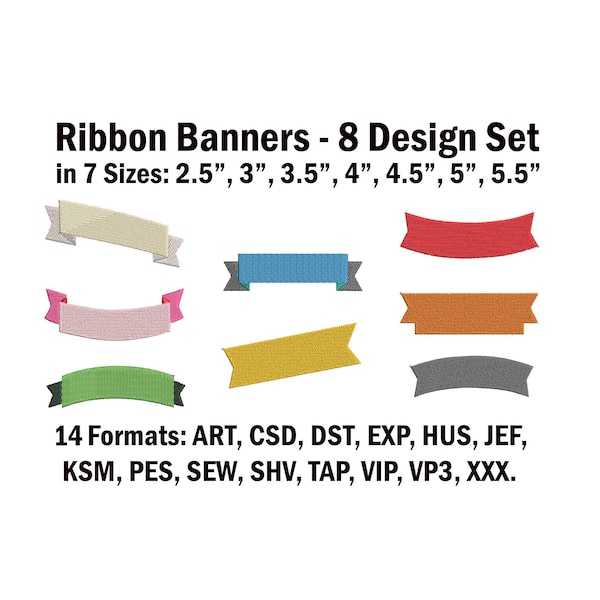 Ribbon Banners - 8 Machine Embroidery Designs in 7 sizes