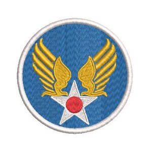 Könnte beinhalten: Ein blauer Kreis mit einem weißen Stern und einem roten Punkt in der Mitte. Zwei goldene Flügel befinden sich hinter dem Stern.