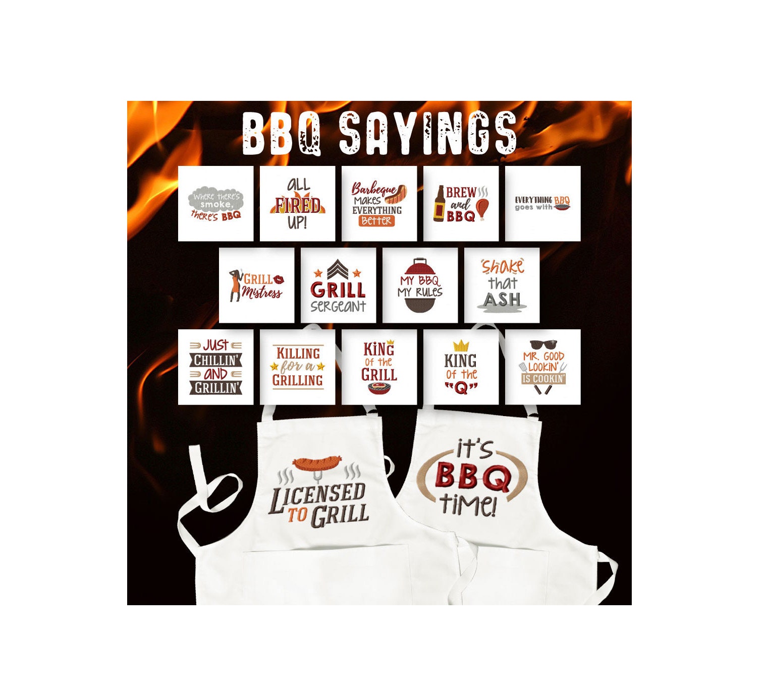 BBQ Sprüche Design Pack 16 Stickdateien in 7 Größen Etsy