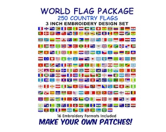 250 Rectangular 3x2 inch Flag Designs (with borders) - For Machine Embroidery
