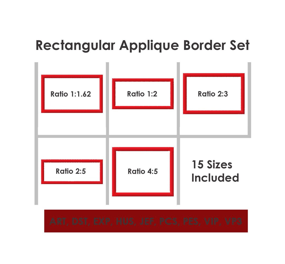 Rectangular Applique Border Set - 5 Machine Embroidery Designs in 15 ...