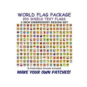203 Shield Flag Designs (3 inch) - For Machine Embroidery