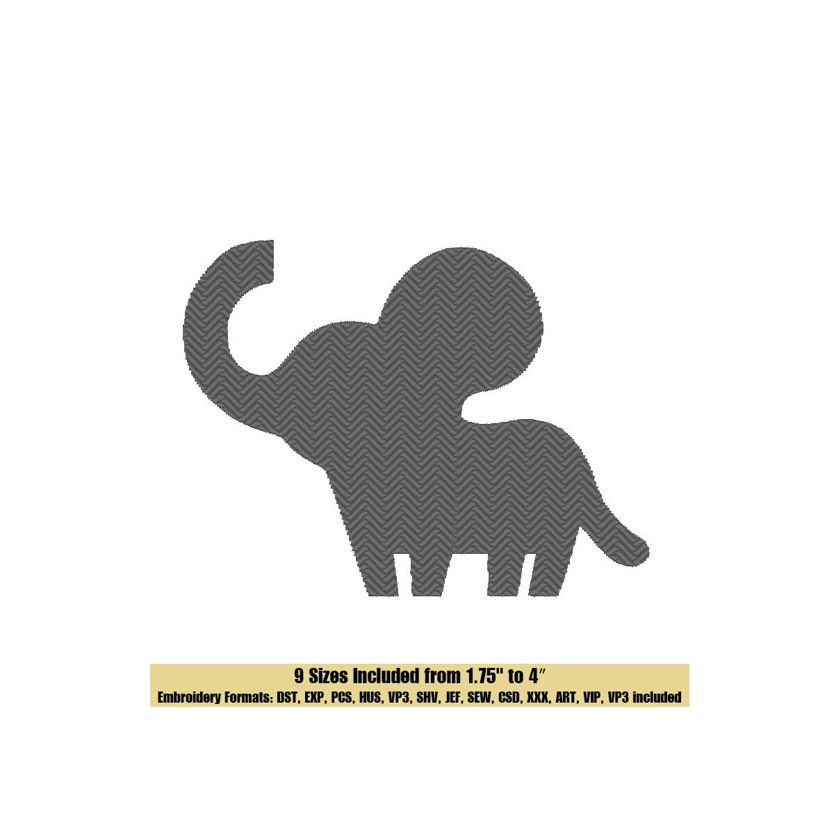 Elephant Silhouette Embroidery Design