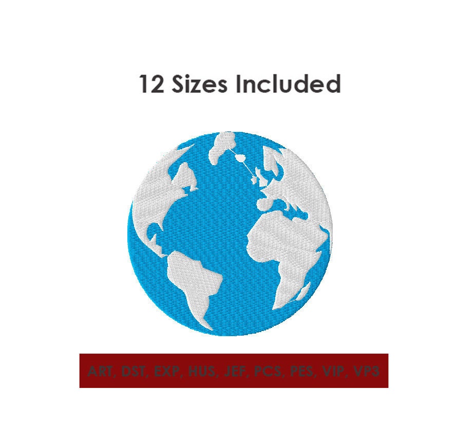 Earth Embroidery Design in 12 Sizes - Instant Download - Etsy