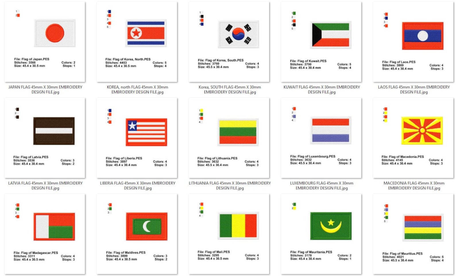 World Mini Flag Set 218 Machine Embroidery Designs | Etsy