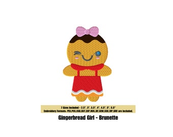 Gingerbread Girl - Brunette - Machine Embroidery Design in 7 sizes