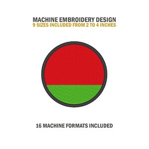 May include: Machine embroidery design of a red and green circle.  9 sizes included from 2 to 4 inches. 16 machine formats included.