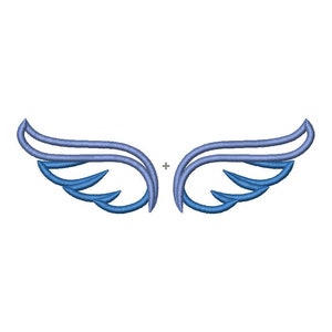 May include: A pair of blue angel wings with a double outline. The wings are symmetrical and have a simple design.