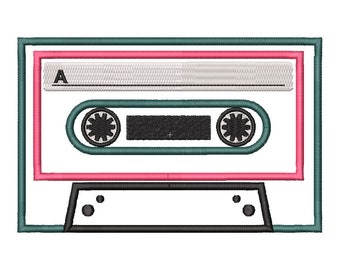 Retro Cassette Tape - Machine Embroidery Design in Multiple Formats - Instant Download