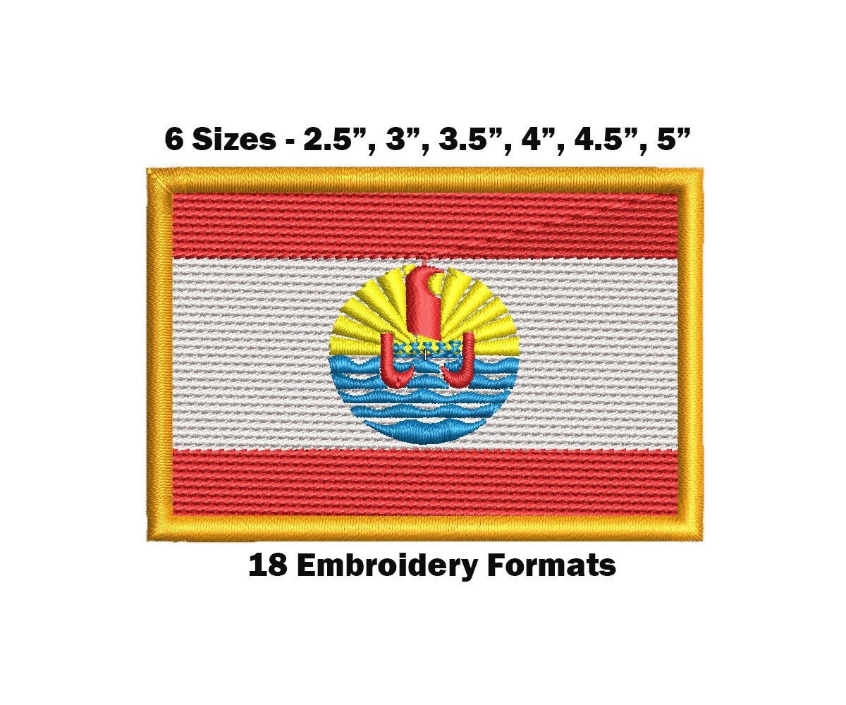 Polynesian Flag Embroidered Patch, Heat Seal Backing, 7x4.5cm, Akacha