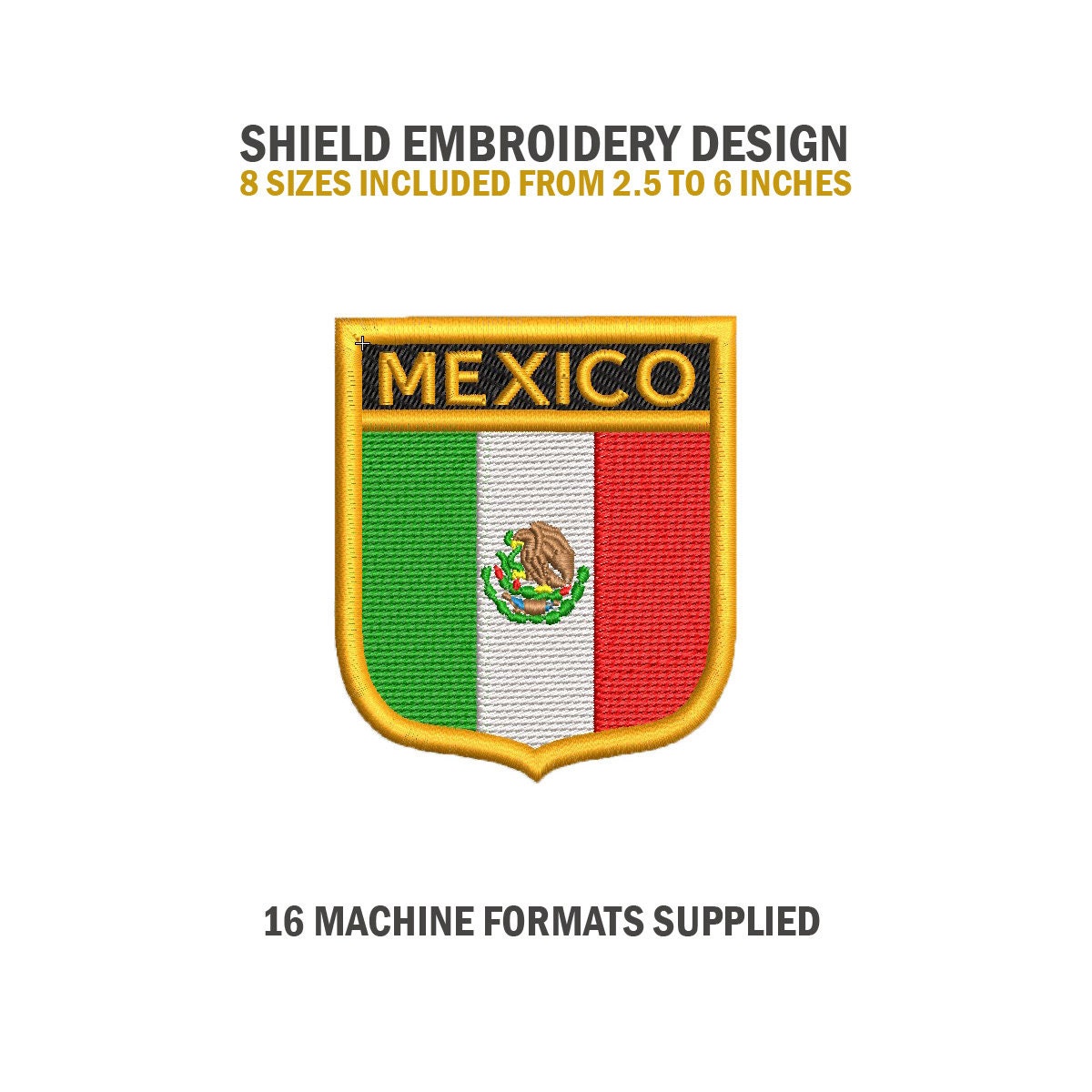 Patch, Embroidered Patch (Iron-On or Sew-On), Mexico Shield Flag