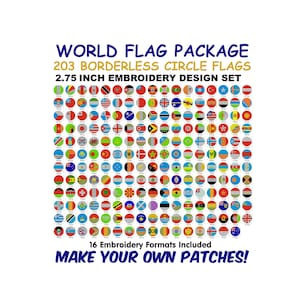 203 Borderless Round Flag Designs 2.75 inch (70mm) - For Machine Embroidery