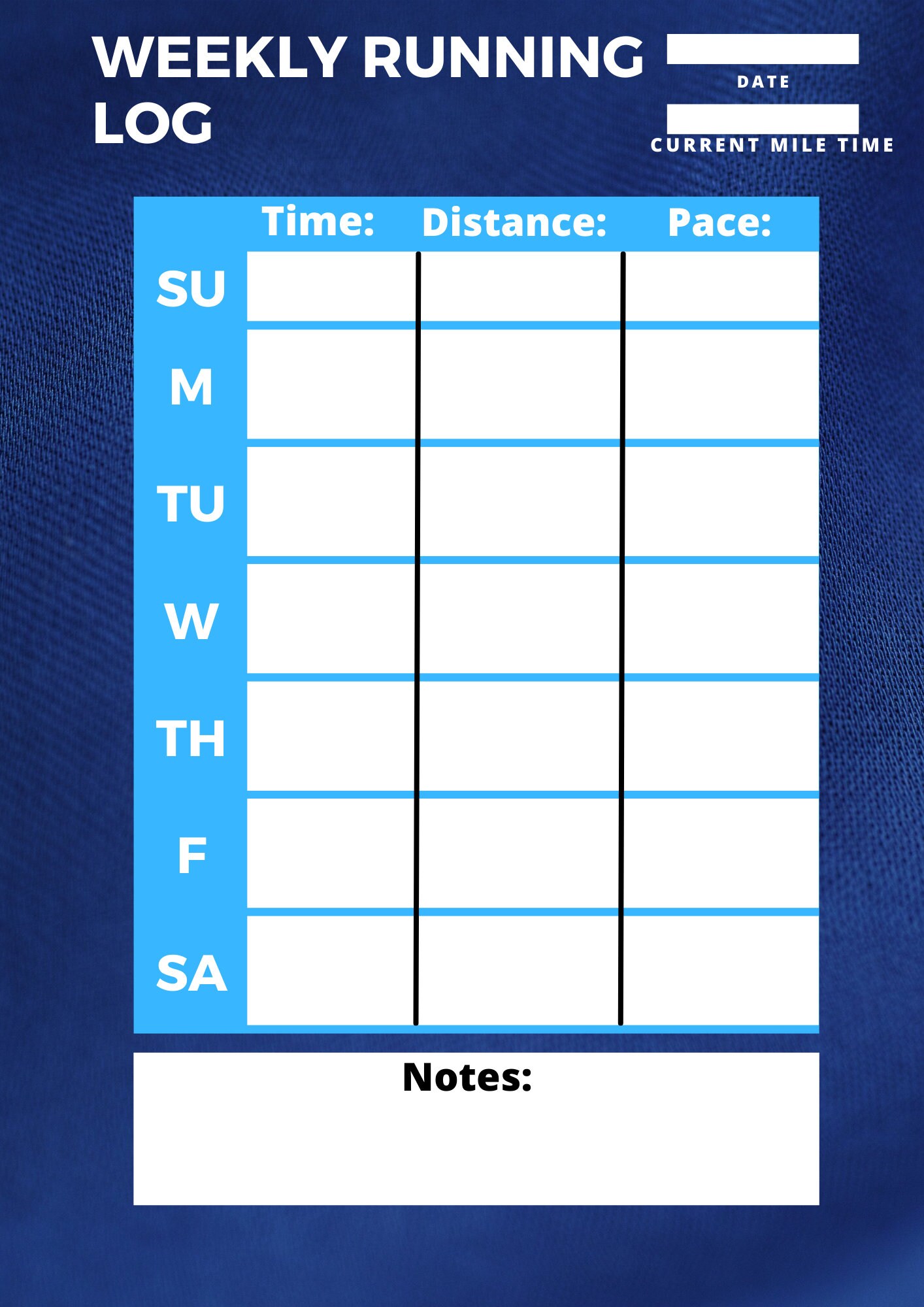 Printable Running Tracker/running Log/blue - Etsy