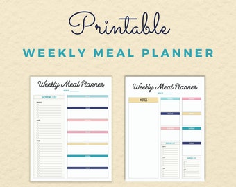 Planificador de comidas imprimible / Planificador de comidas semanal / Planificador de cartas de EE. UU. y planificador A4 incluido / Descarga instantánea de PDF