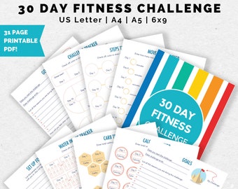 30-Day Fitness Challenge | Fitness Planner | Fitness Journal | Weight Loss | Calorie Tracker | Printable Planner Inserts PDF