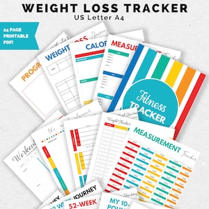 Fitness Planner, Weight Loss Tracker, Workout Log, Calorie Tracker Letter A4 PDF Printables image 1