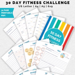 30-Day Fitness Challenge | Fitness Planner | Fitness Journal | Weight Loss | Calorie Tracker | Printable Planner Inserts PDF