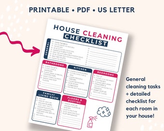 Cleaning printable, house cleaning checklist, cleaning planner, cleaning list, home cleaning