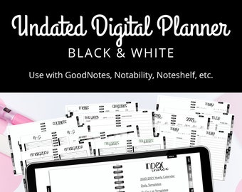 Undated Digital Planner + Bonus Digital Planner Stickers, iPad Planner for Goodnotes, Notability