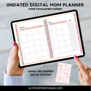 Undated Digital Mom Planner Digital Stickers Digital Home Management Binder Goodnotes Planner Notability Planner image 1