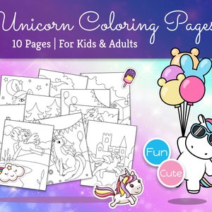 Set 1 · 10 Unicorn Coloring Pages · Printable · Unicorn Birthday · Unicorn Party · Printable Coloring Pages · Instant Download PDF