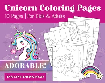 Set 2 · 10 Unicorn Coloring Pages · Unicorn Birthday Party · Printable · Instant Download · Printable · PDF · Unicorn Coloring Book