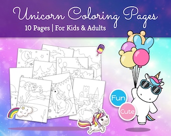 Set 1 · 10 Unicorn Coloring Pages · Printable · Unicorn Birthday · Unicorn Party · Printable Coloring Pages · Instant Download PDF