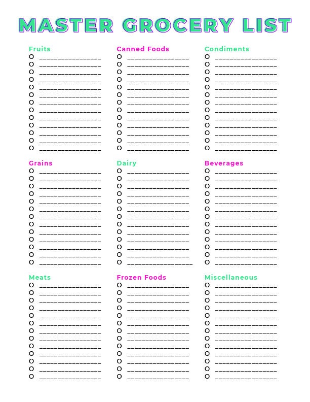 Grocery List Grocery List Printable Master Grocery List Grocery