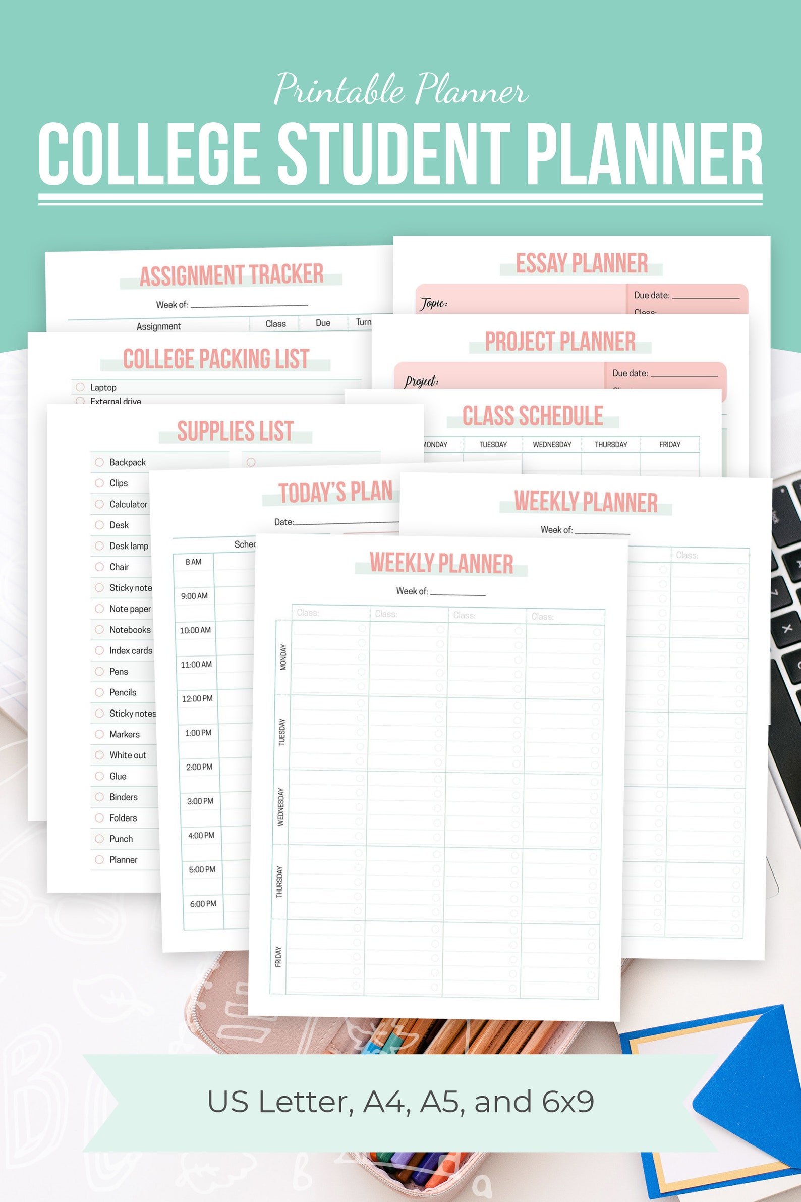 Printable College Planner Student Planner Academic Planner Etsy