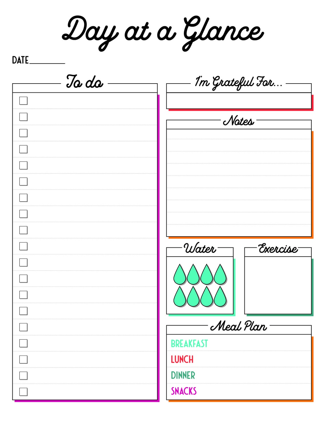 Month at A Glance + Day at A Glance Printable Planner Pages, Daily ...