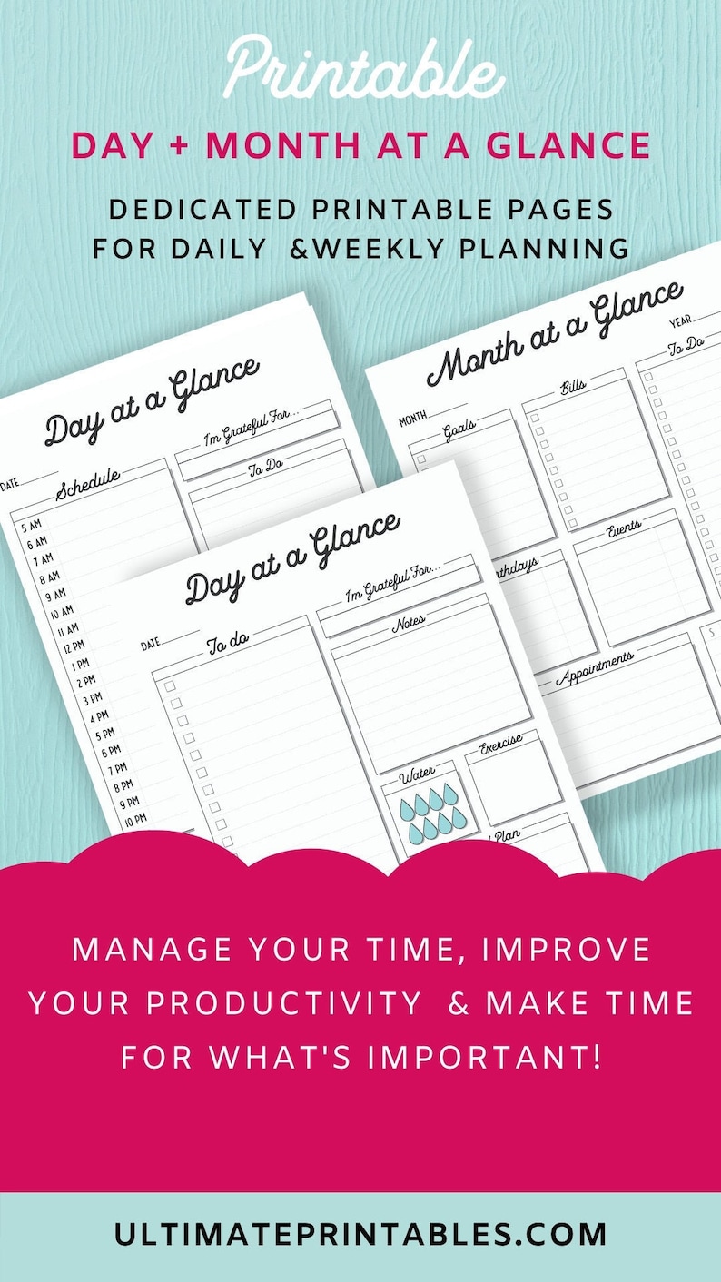 Month at a glance day at a glance printable planner pages etsy