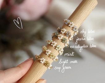 Handmade Daisy Pearl Beaded Ring – Colorful Flower Ring
