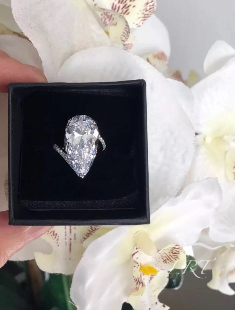Pear Shaped Halo Diamond Ring Pear Cut Diamond Engagement image 7