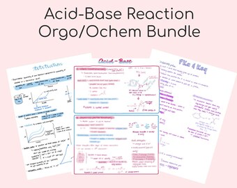 Säure / Basen Reaktion Organische Chemie Orgo / Ochem Studiennotizen / Notizen-Set - Chemie, Pre-Med, Medizinschule, Krankenpflegeschule
