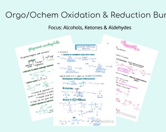 May include: A set of three handwritten pages with notes on organic chemistry, focusing on oxidation and reduction reactions. The pages are titled "Grignard nucleophile", "Aldehyde/Ketone oxidation", and "Reduction of Ketones".