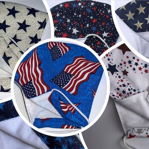 Masque facial, Masque facial patriotique, Lavable, Fabriqué aux États-Unis, Coton, Réutilisation, Respirant, Double couche, Mode, Floral, Solide, Patriotique, 4 juillet