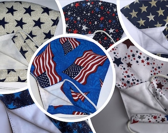 Face Mask, Patriotic Face Mask, Washable, Made in USA, Cotton, Reuse, Breathable, Double layer, Fashion, Floral, Solid, Patriotic, July 4th
