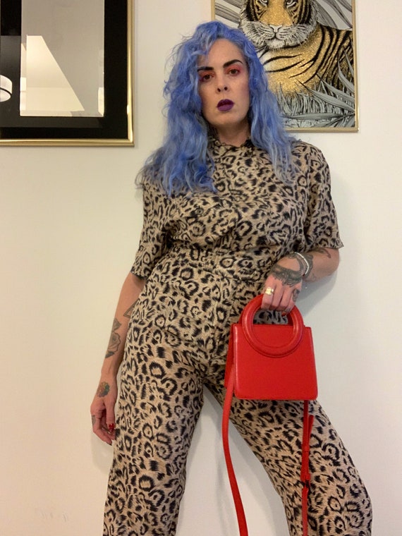 100% silk animal print jumpsuit