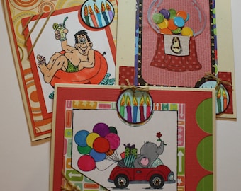 Birthday Card Set of 3 Handmade Variety Birthday cards