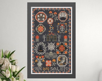 Salem 1692 Halloween Quäker Sampler Kreuzstichmuster