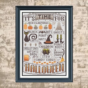 It&#39;s Time for Halloween Modern Cross Stitch Sampler Pattern PDF
