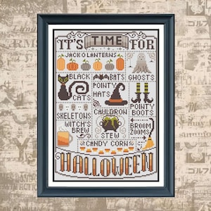 It's Time for Halloween Modern Cross Stitch Sampler Pattern PDF