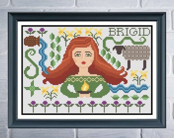 Brigid Irish Saint/Goddess Modern Sampler Cross Stitch Pattern PDF