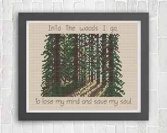 Cytat Johna Muira „Into the Woods” – wzór krzyżykowy (PDF)